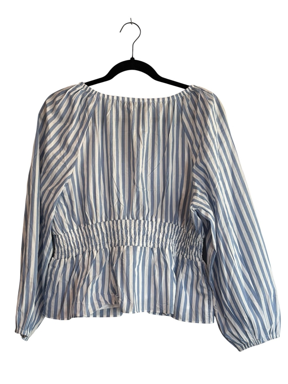 J.Crew NWT Blue White Striped Smocked Cotton Peplum Blouse Size Medium NEW - Picture 3 of 12